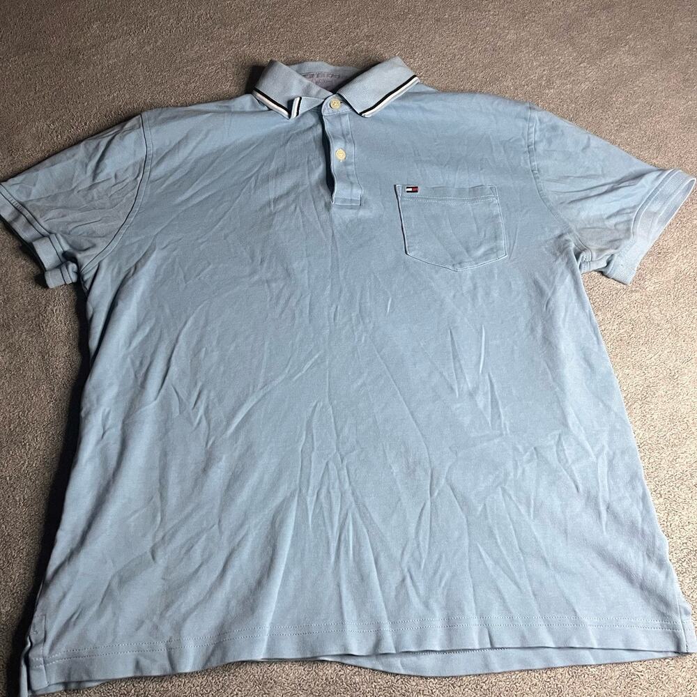 Tommy Hilfiger Men's Regular Fit Jersey Pocket Polo Shirt Light Blue Size L